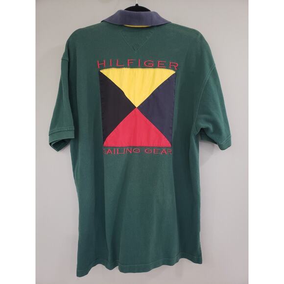 Vintage Tommy Hilfiger Sailing Gear Short Sleeve Polo Shirt Men Size Large Green - Picture 1 of 6